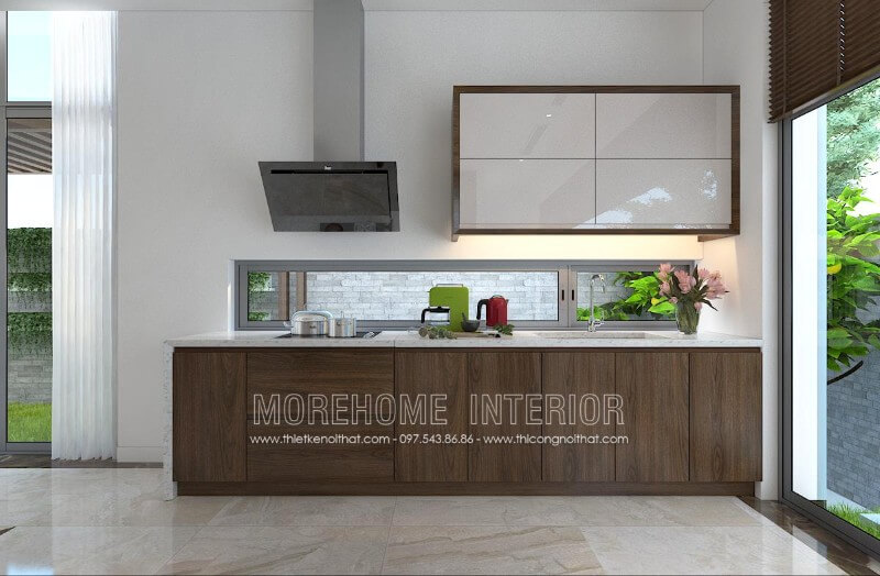 Tủ bếp gỗ óc chó nhập khẩu được thiết kế chữ i đơn giản hay không cầu kỳ mà vẫn phải đáp ứng đầy đủ công năng sử dụng, thỏa mãn tính thẩm mỹ lại rất gọn gàng bắt mắt, thể hiện đẳng cấp của gia chủ Tủ bếp đẹp, sang trọng và đẳng cấp