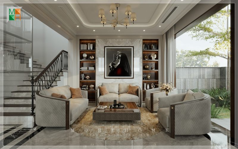 Ghế sofa có gam màu trung tính đem lại sự thoải mái và ấn tượng cho không gian sống của gia đình.