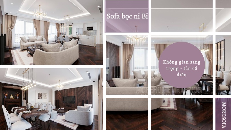 Sofa góc xoay tân cổ điển cho phòng khách